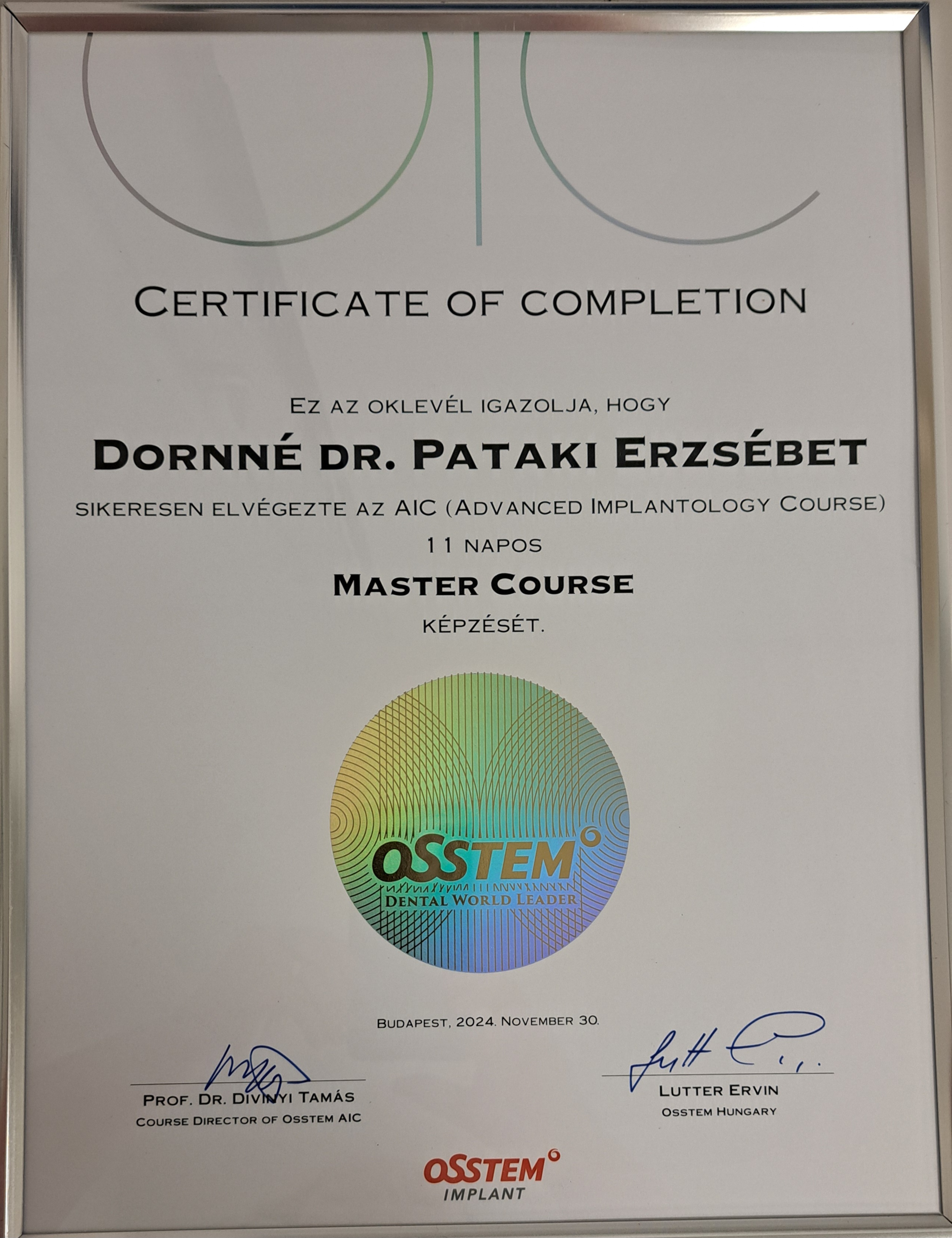 Szakmai oklevél – Dornné dr. Pataki Erzsébet