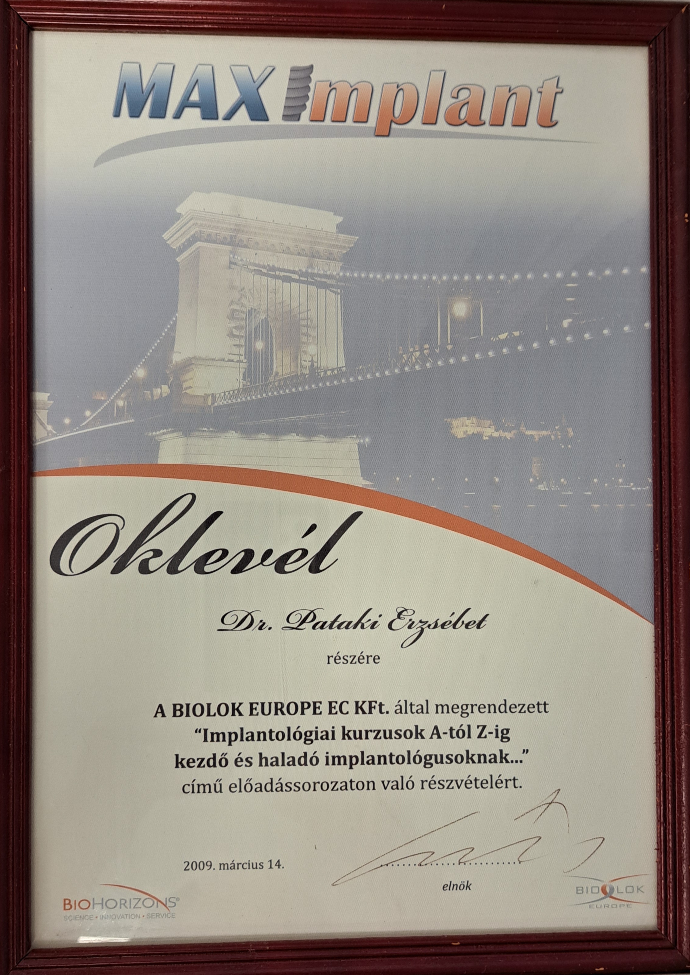 Szakmai oklevél – Dornné dr. Pataki Erzsébet